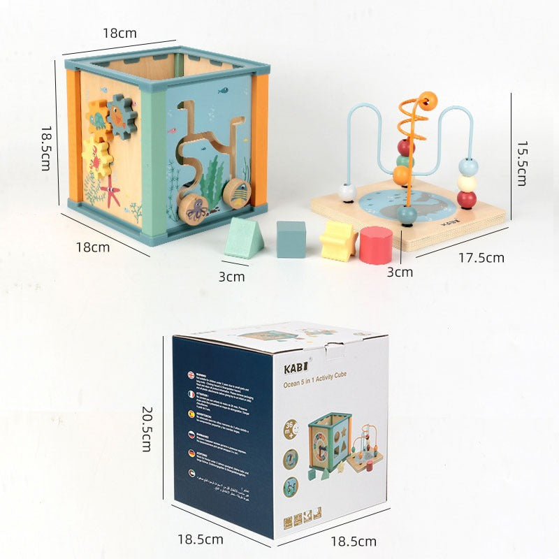 Multifunctional wooden activity cube