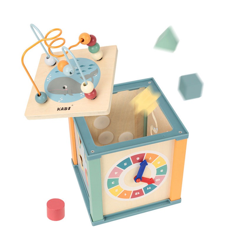 Multifunctional wooden activity cube
