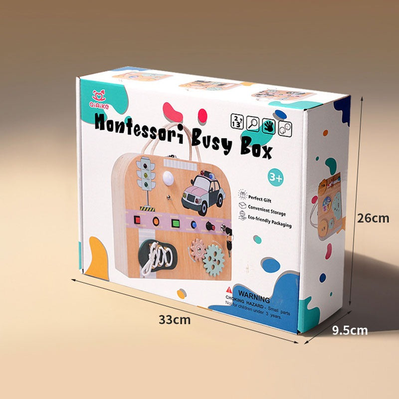 Montessori Wooden Busy Board Suitcase - 3 in 1 Educational Activity Centre
