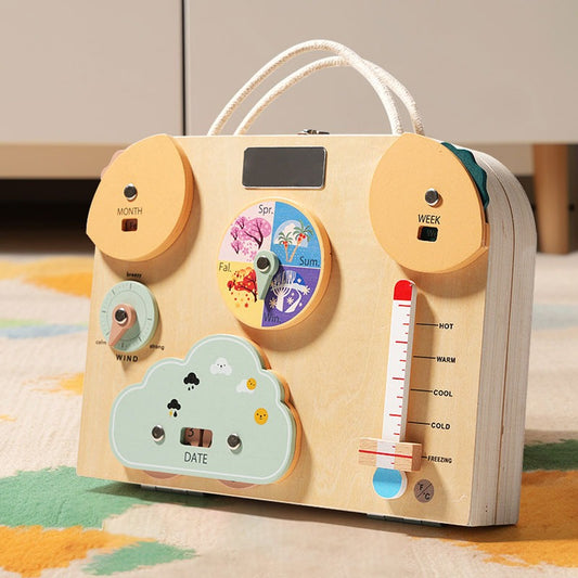 Montessori Wooden Busy Board Suitcase - 3 in 1 Educational Activity Centre