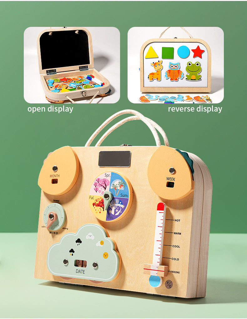 Montessori Wooden Busy Board Suitcase - 3 in 1 Educational Activity Centre