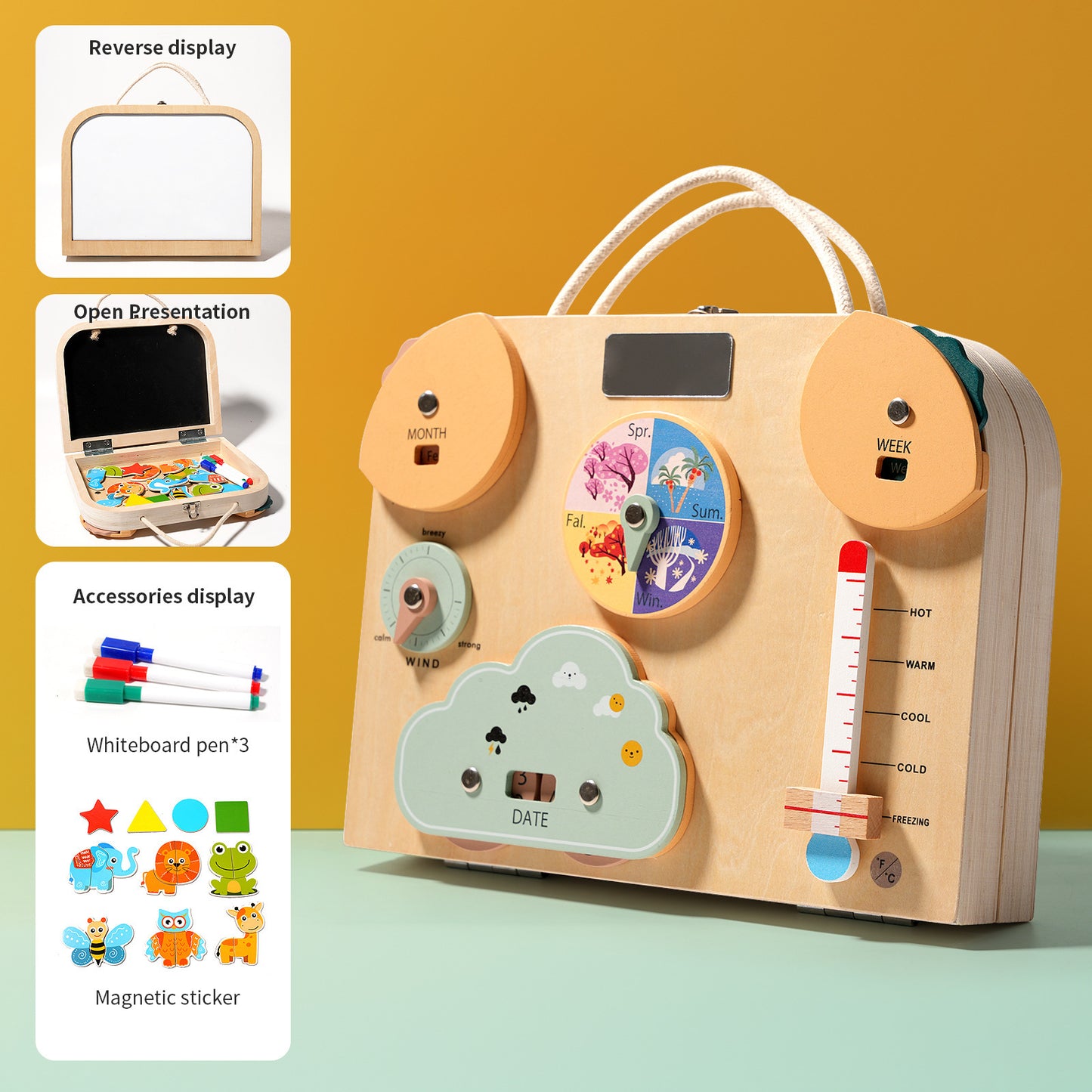 Montessori Wooden Busy Board Suitcase - 3 in 1 Educational Activity Centre